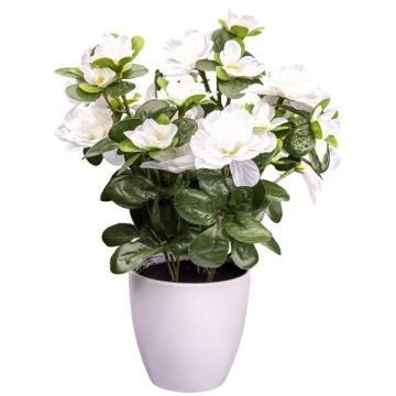 Flor artificial Azalea FRALVI en maceta decorativa, blanca, 26 cm