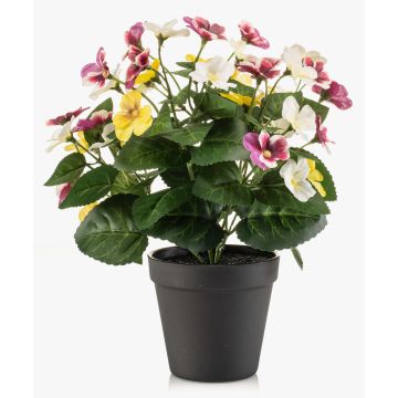 Pensamientos artificiales NORHA en maceta decorativa, blanco-lila-amarillo, 30 cm