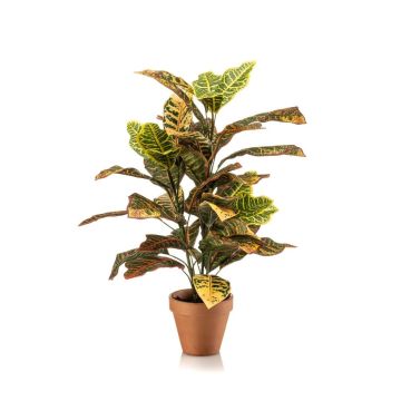 Planta artificial Croton ISKANDAR en maceta de terracota, multicolor, 65 cm