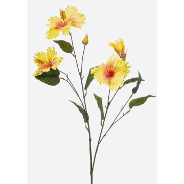 Rama decorativa de hibisco TRUGEN con flores, amarillo-rosa, 85 cm
