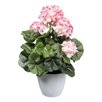 Flor artificial geranio KLUMOR en maceta de melamina, rosa y blanco, 35 cm