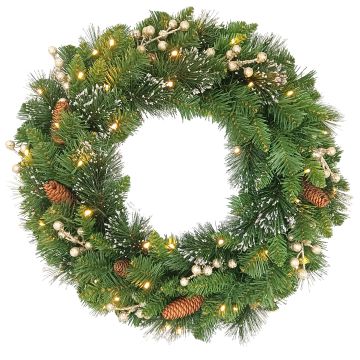 Corona de abeto artificial WISCONSIN, decorada con dorados, purpurina, LED, Ø60cm Corona de abeto artificial WISCONSIN, decorada con dorados, purpurina, LED, Ø60cm