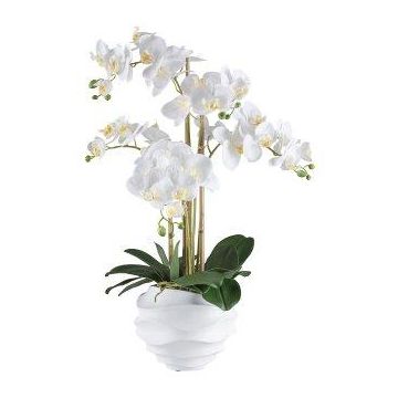 Orquídea Phalaenopsis artificial STONFER, maceta decorativa blanca, raíces, blanca, 70 cm
