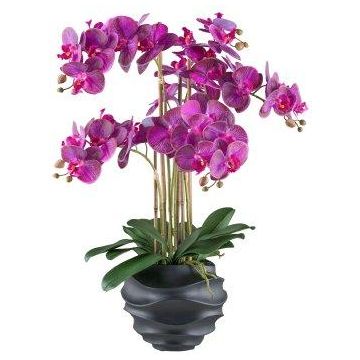 Orquídea Phalaenopsis artificial STONFER, maceta decorativa negra, raíces, lila, 70 cm