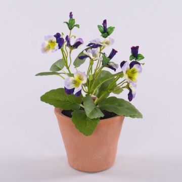 Flor artificial decorativa violeta BAHNY en maceta de terracota, violeta-blanca, 17 cm Flor artificial decorativa violeta BAHNY en maceta de terracota, violeta-blanca, 17 cm