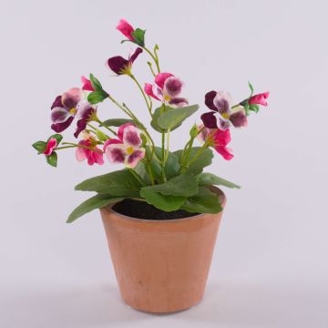 Flor artificial decorativa violeta BAHNY en maceta de terracota, rosa-blanca, 17 cm Flor artificial decorativa violeta BAHNY en maceta de terracota, rosa-blanca, 17 cm