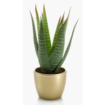Aloe Variegata artificial MARTINEZ, maceta de cerámica dorada, verde, 25cm, Ø17cm