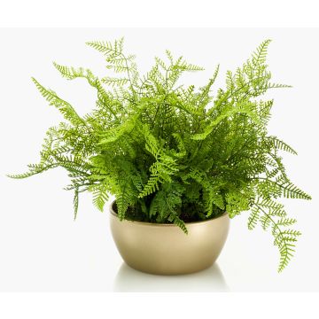 Helecho hembra artificial HANNU en cuenco de cerámica dorada, verde, 40cm, Ø45cm