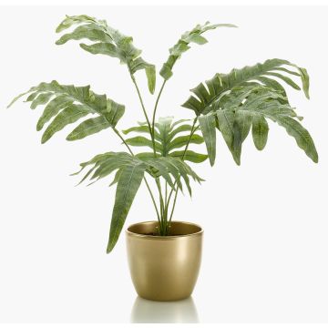 Helecho epífito artificial SCORPI en maceta de cerámica dorada, verde-gris, 65cm