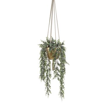 Cesta colgante de eucalipto artificial RAMINA, maceta cerámica dorada, verde-gris, 75cm