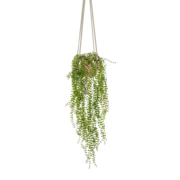 Cesta colgante de ficus pumila artificial AMADOR, maceta de cerámica dorada, verde, 100cm