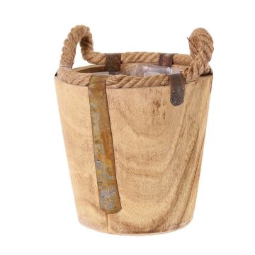 Jardinera de madera DABIH con asas de cuerda, marrón, 19cm, Ø20cm Jardinera de madera DABIH con asas de cuerda, marrón, 19cm, Ø20cm