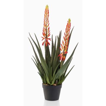 Planta de aloe vera artificial SUSUMI con flores, maceta decorativa, naranja-verde, 80cm