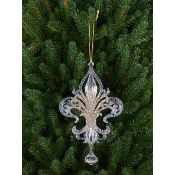 Colgante acrílico de lirio heráldico AZARIEL, purpurina, transparente-oro, 15cm Colgante acrílico de lirio heráldico AZARIEL, purpurina, transparente-oro, 15cm