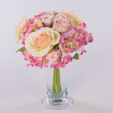 Ramo de flores artificiales FOUDILA, rosas hortensias, crema-rosa, 25cm Ramo de flores artificiales FOUDILA, rosas hortensias, crema-rosa, 25cm