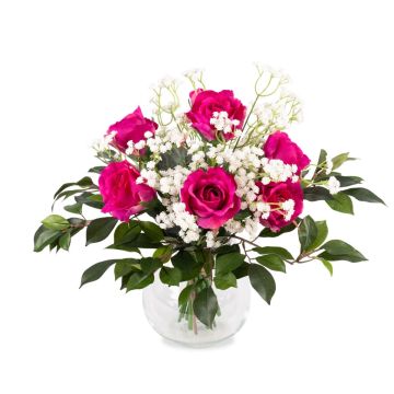 Ramo de rosas artificial ELLI, gypsophila, fucsia, 35cm, Ø30cm
