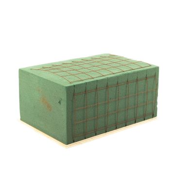 ®mosy Adorno funerario Ökodur Espuma floral VESDO con rejilla metálica, borde para agarrar, base de madera natural, verde, 23 x 15,5 x 11 cm
