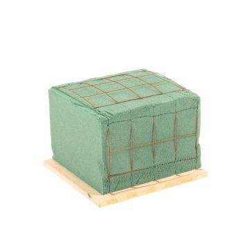®mosy Espuma floral para adornos funerarios Ökodur VESDO con rejilla metálica, borde con asa, base de madera natural, verde, 11,5 x 11 x 8,5 cm