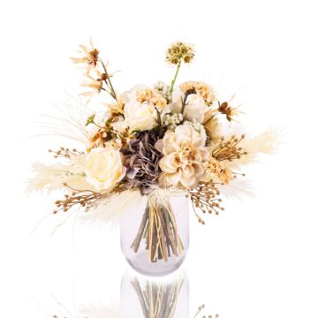 Ramo de flores artificiales RAWENNA con aspecto seco, beige y blanco, 40 cm, Ø 50 cm