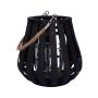 Farol ALVARU de ratán, con cristal de vela, asa, negro, 22cm, Ø21cm