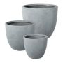 Maceta redonda KIRIMA, 3 unidades, fibra de vidrio, gris, 25 x 27 cm, 35 x 39 cm, 44 x 52 cm