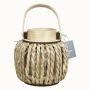 Linterna decorativa de madera LUCELIA con vaso para velas, asa, trenzada, beige, 18 cm, Ø 18 cm