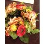 Corona hortensias textil SUNA ranúnculo, rosa, naranja-rojo Ø30cm