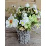 Arreglo floral de anémonas y pensamientos artificiales CHEYENNE, maceta de ratán, blanco, 40cm