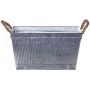 Jardinera rectangular BIMETO con asas, ranuras, zinc, plateada, 29 x 19 x 15 cm