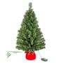 Mini árbol Navidad artificial WARSCHAU, saco yute rojo, LEDs, 90cm, Ø50cm