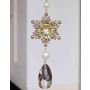 Colgante de flor de hielo ZERA, acrílico, gotas, purpurina, verde-oro, 16cm, Ø6cm