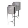 Maceta redonda NARUKO con soporte metálico, 2 unidades, fibra de vidrio, gris, 35 x 75 cm, 45 x 82 cm