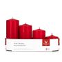 Corona de Adviento con velas JENARO, 4 unidades, escalonadas, rojo, 6 cm, 8 cm, 10 cm, 12 cm, Ø 5 cm - Fabricado en Alemania