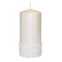 Vela cilíndrica festiva JULIETTA con motivo de seda, marfil, 15 cm, Ø 7 cm, 63 h