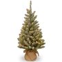 Árbol Navidad artificial WIEN, piñas, saco yute, LED, nevado, 90cm, Ø50cm