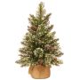 Árbol de Navidad artificial RIGA, saco de yute, con piñas, blanco, LEDs, 60cm, Ø40cm