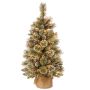 Árbol de Navidad artificial RIGA, saco de yute, con piñas, blanco, LEDs, 90cm, Ø50cm
