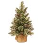 Árbol de Navidad artificial RIGA, saco de yute, con piñas, blanco, LEDs, 90cm, Ø50cm