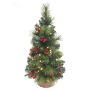 Abeto artificial BUKAREST, saco de yute, decorado, LEDs, 80cm, Ø45cm