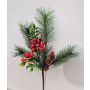 Rama decorativa FREDEGONDA, pino, bayas de serbal, piñas, rojo-verde, 65 cm