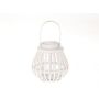 Farolillo CHARITHRA con asa, madera, inserto de cristal, blanco, 15 cm, Ø 15,5 cm