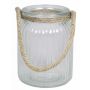 Jarrón para velas ADANNA con mango, líneas verticales, transparente, 14,5cm, Ø11cm
