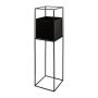 Maceta cuadrada QUANDA con soporte metálico, negra, 25 x 25 x 100 cm