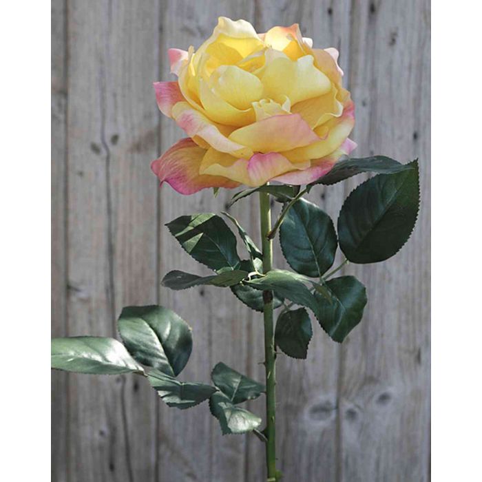 Rosa silvestre artificial KARLINE, amarillo-rosa, 80cm, Ø16cm
