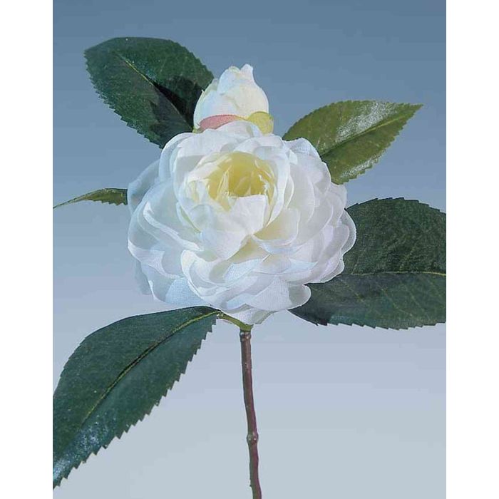Flor de camelia artificial FLORENTINE, blanca, 30cm, Ø7cm