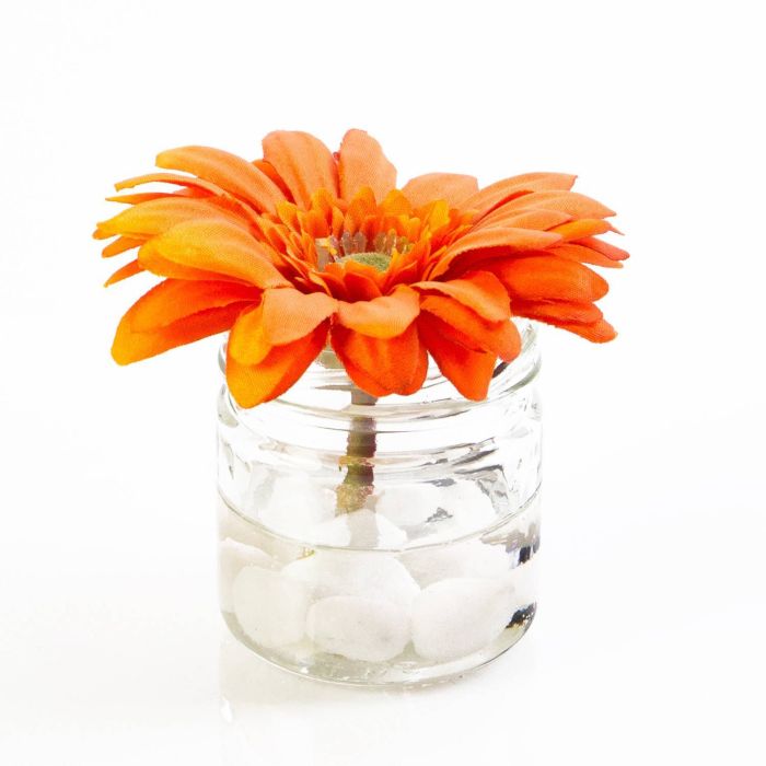 Mini Gerbera artificial CHRISTINE en recipiente de cristal, naranja, 6cm, Ø  7cm - artplants Arreglos Florales Artificiales