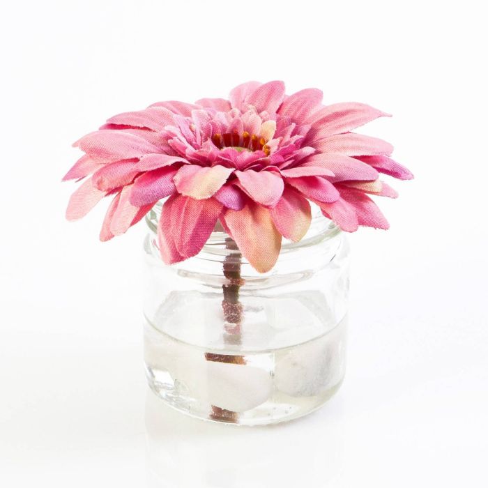 Mini Gerbera artificial CHRISTINE en recipiente de cristal, rosa, 6cm, Ø  7cm - artplants Arreglos Florales Artificiales