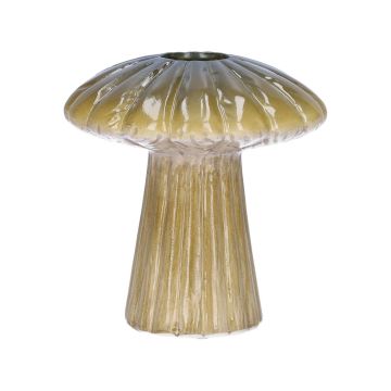 Jarrón para flores RAIMUNDE de cerámica, forma de seta, ranuras, verde, 9,5cm, Ø9cm