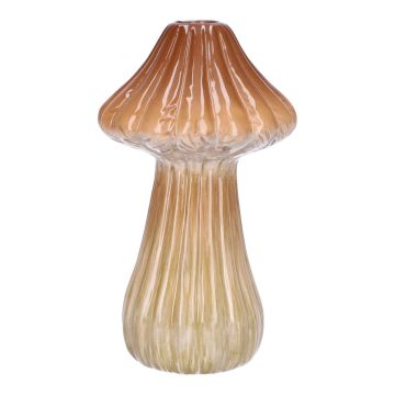 Florero RATBURGA, forma de seta, cerámica, ranuras, marrón-beige, 16cm, Ø9cm