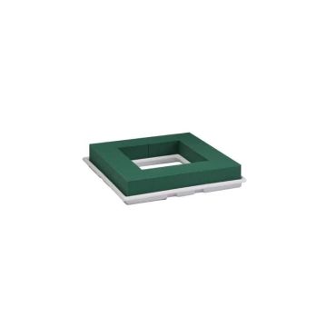 Espuma para arreglos florales OASIS cuadrada con corona abierta CARESSA, en bandeja de compuesto de papel, verde, 27 x 27 x 4,5 cm